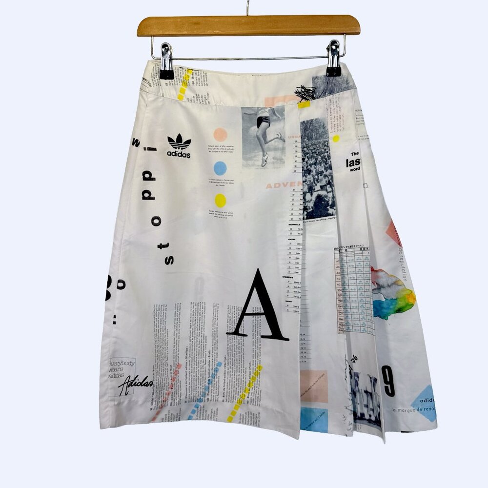 Adidas Originals White Graphic Pleated A-Line Skirt XS
